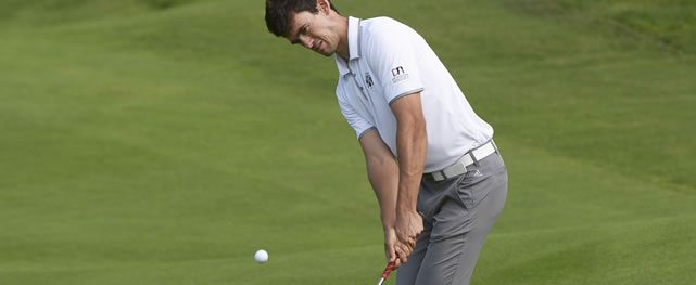 ANTIGUA, GUATEMALA - MAY 23: James Ross of Edinburgh, Scotland chips onto the seventh hole green during the PGA TOUR Latinoamérica second round of the Guatemala Stella Artois Open at La Reunion Golf Resort - Fuego Maya on May 22, 2015 in Antigua, Guatemala. (Enrique Berardi/PGA TOUR)