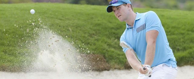 IO HATO, PANAMA - MAY 02: Linus Gillgren of Sweden chips out of a bunker on the 12th hole during the third round of the Lexus Panama Classic presented by World Jewelry Hub at Buenaventura Golf Club on May 2, 2015 in Rio Hato, Panama. (Enrique Berardi/PGA TOUR)
