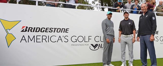Lisandro Borges, CEO del evento con Tiger Woods y Matt Kuchar / Gentileza: Enrique Berardi/PGA TOUR