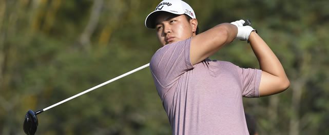 NTIGUA, GUATEMALA - APRIL 22: John Young Kim of the U.S. during the second round of the PGA TOUR Latinoamérica's Guatemala Stella Artois Open at La Reunion Golf Resort - Fuego Maya on April 22, 2016 in Antigua Guatemala. (Enrique Berardi/PGA TOUR)