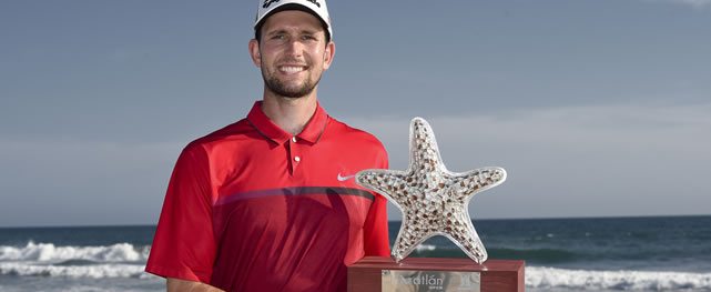 MAZATLAN, MEXICO - MAY 29: Martin Trainer, a 25-year old from Palo Alto, California, holds the tournament trophy after his victory at the PGA TOUR Latinoamérica's Mazatlán Open, at Estrella del Mar Golf & Beach, on May 29, 2016 in Mazatlan, Mexico (Enrique Berardi/PGA TOUR)