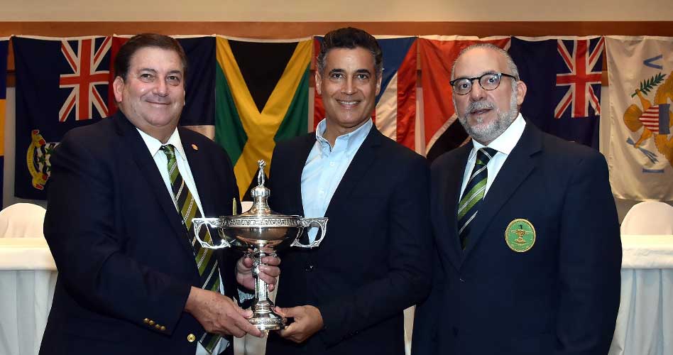 Sidney Wolf, Presidente de la CGA, Andrés Pichardo, Presidente de Casa de Campo, y Carlos Elmudesi, Presidente de la FEDOGOLF; durante el lanzamiento del campeonato en Casa de Campo