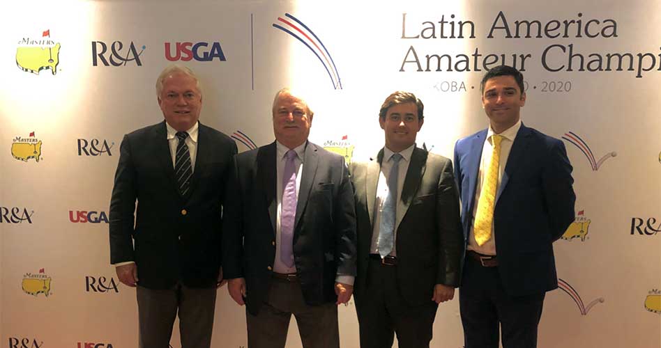 Jorge Robleda Moguel, Presidente de la Federación Mexicana de Golf; Mark Lawrie, Director The R&A para Latinoamérica y el Caribe; Borja Escalada, CEO de RLH Properties; y Joe Mazzeo, Director del Mayakoba Golf Classic. / Foto: FMG